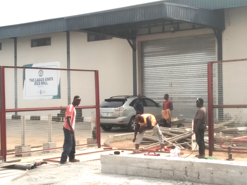 Men at work at the Lagos State Rice Mill, Imota for the construction of a CNG Daughter Station